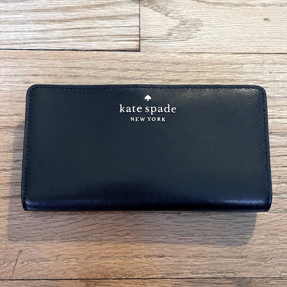 kate spade black Saffiano zip wallet